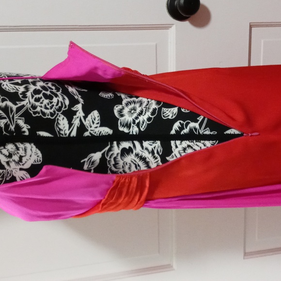 🆕️ 💋Milly💋 - Two-Tone Red/Hot Pink Cindy Silk Stretch Cocktail Dress - Picture 10 of 16